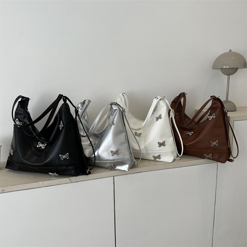 Womens Fashion Butterfly Design Shoulder Crossbody Bag Light Luxury Handbags Pu Leather Bucket Bag Chic Clutch Purse Trend