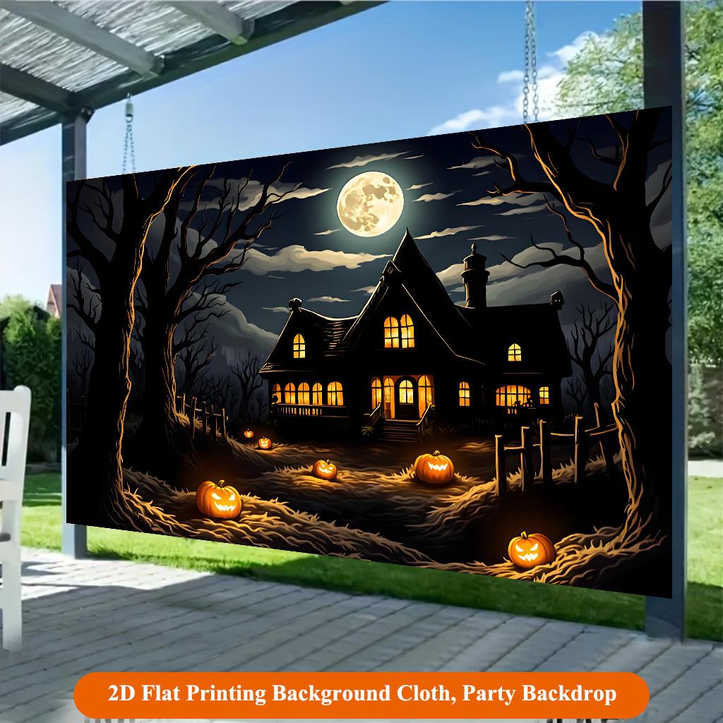 2D Flat Background Cloth 1 Piece, Pumpkin Lantern Illuminating the Dark Forest Background Cloth