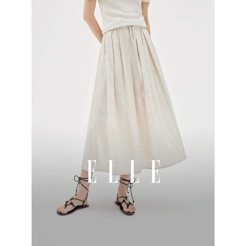 ELLE Women s Lyocell Linen Blend A-Line Midi Skirt M