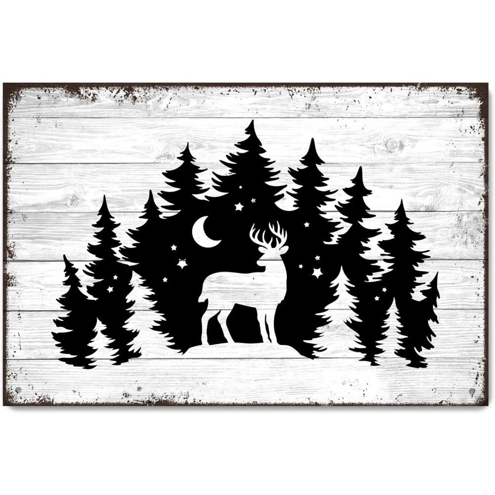 ForestReindeerMetalSign Forest Reindeer Metal Signs - Forest Bedroom/Log Cabin Decor, Cabin Wall Art 20x30cm(7.8x11.8inch)