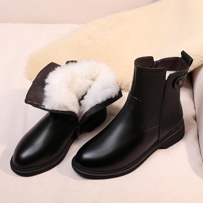 Fashion AIYUQI Women Winter Boots Genuine Leather Large Size 41 42 43 Short Boots Women Wool Warm British Style Non-slip Women Boots