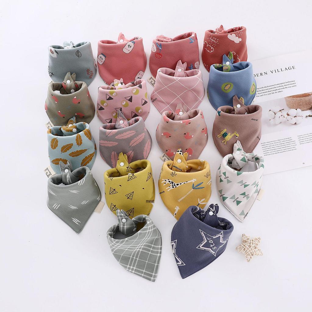Soft Cotton Baby Bibs - Multi-Patterned, Retro Color, Snap Button Triangle Design