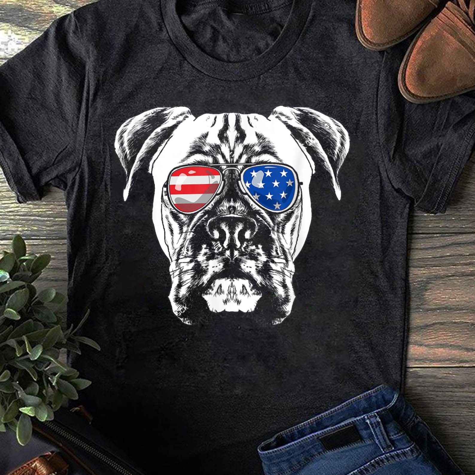 Boxer Dog American Flag T-Shirt: Patriotic 4th of July Gift S