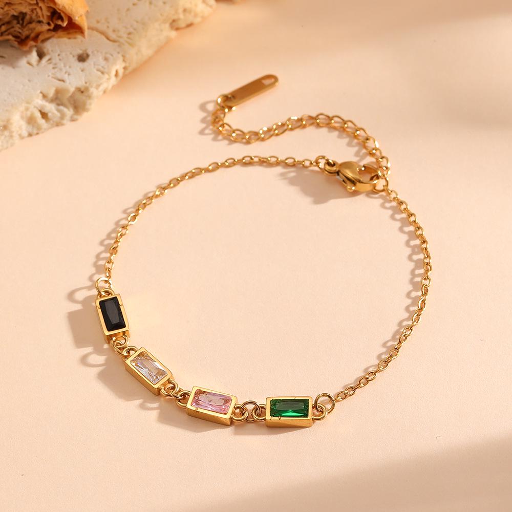18K Gold-Plated Square Stone Titanium Steel Bracelet for Women - Elegant & Versatile
