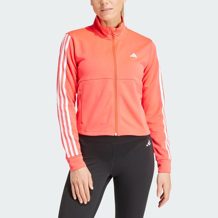 Adidas Aeroready Train Essentials Three-Stripe Colorblock Stand Collar Long Sleeve Jacket Women Jacket Red IS3976