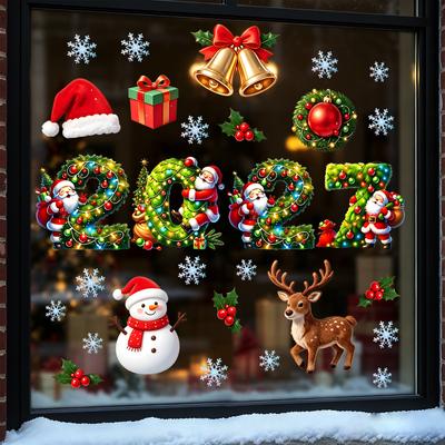Christmas-themed Static Window Stickers with Christmas Patterns for Living Room and Bedroom Windows