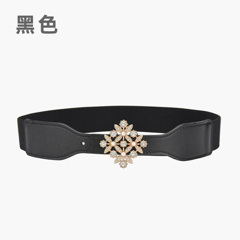 Rhombus Elastic Decorative Belt Women'S Elastic Pearl Inlaid Dress Belt With Skirt Waist