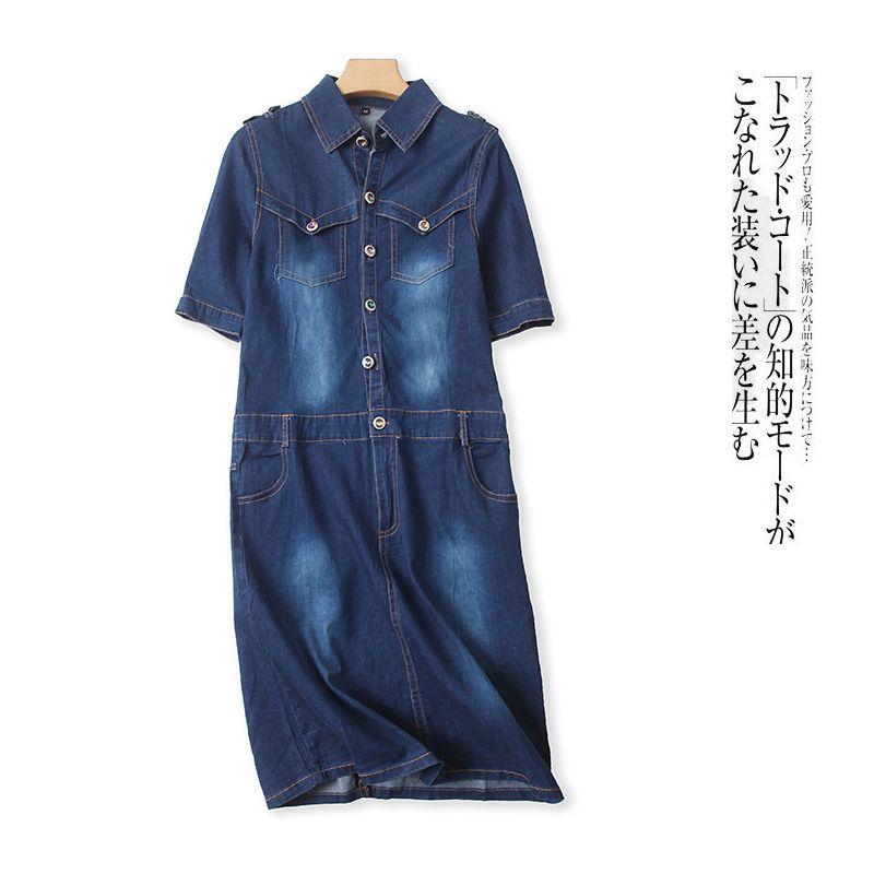 

Women s Clothing Export Fashion Slim Lapel Denim Dress Dark blue B- 18-24-2 S
