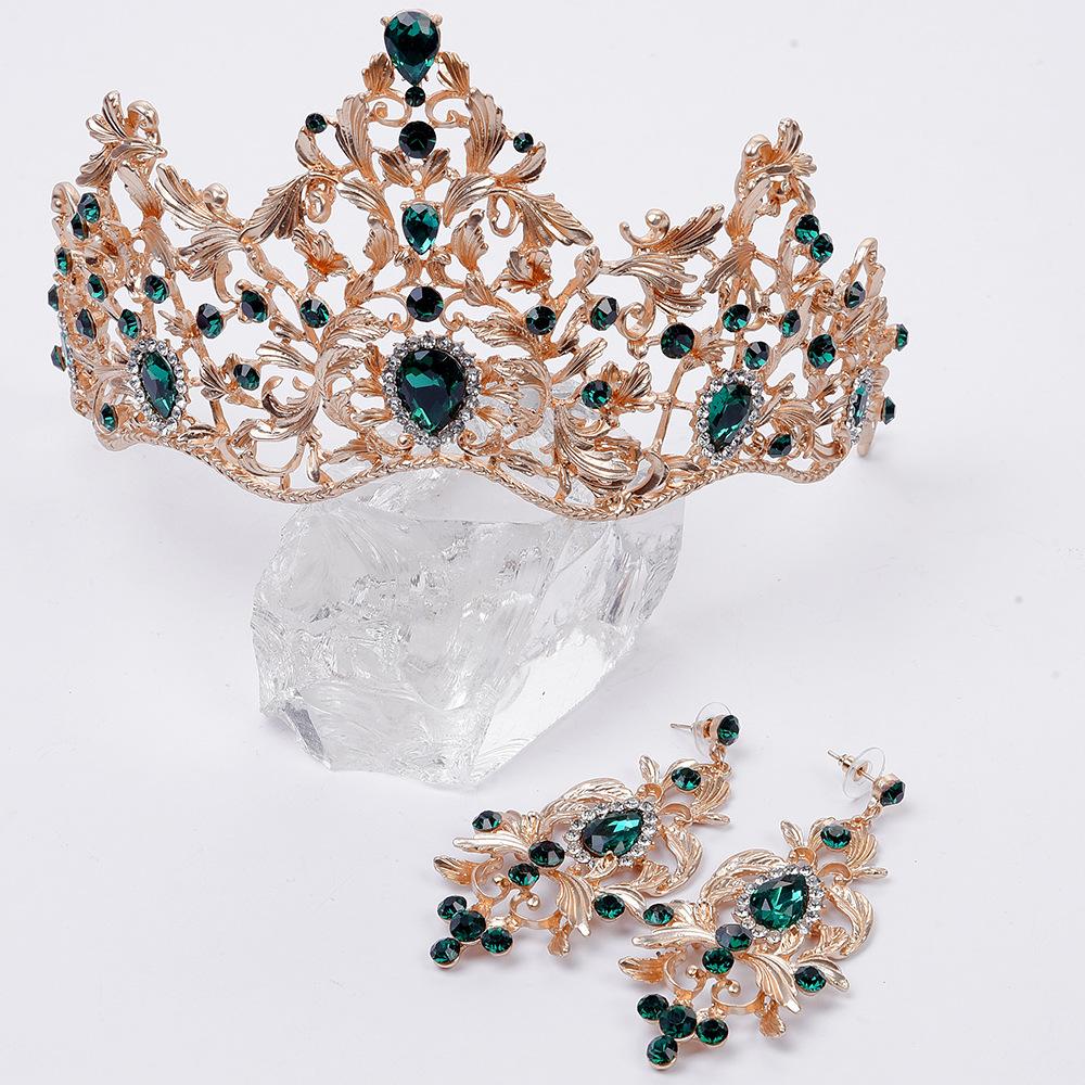 

Свадебные украшения в европейском стиле, комплект из двух предметов: большая корона, тиара и серьги в стиле барокко из благородного золота в стиле ретро с множеством стразов