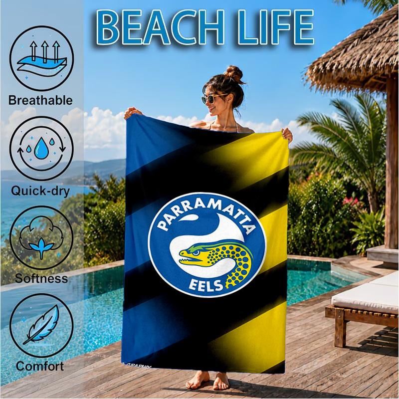 Parramatta Eels Team Crest Beach Towel, Quick-drying, Easy To Care For, Suitable for Both Fitness and Beach Vacations,Sports Essential