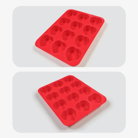 Silicone Muffin Pan 12-Cup Heart Cupcake Pan Non-stick Cake Mold Food-Grade Baking Mold for Cupcakes Chocolates Easy Demolding