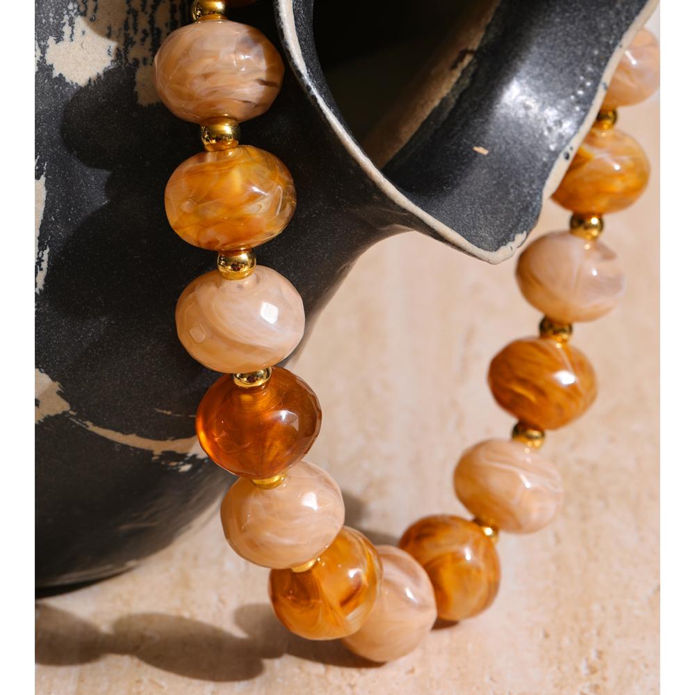 Eetit Resin Round Beads Handmade Necklace 2025 Women Waterproof Stainless Steel Personalized Autumn Winter Jewelry New Arrival