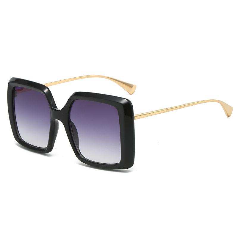 Simple Square Elegant Large Frame Sunglasses Gradual Change Color Metal Thin Leg Glasses