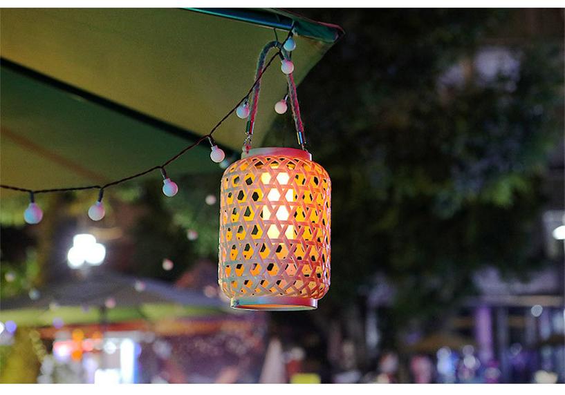 Solar Chinese Bamboo Rattan Weave Lantern - Spring Festival Outdoor Hanging Decoration for Balcony, Garden, and Courtyard.