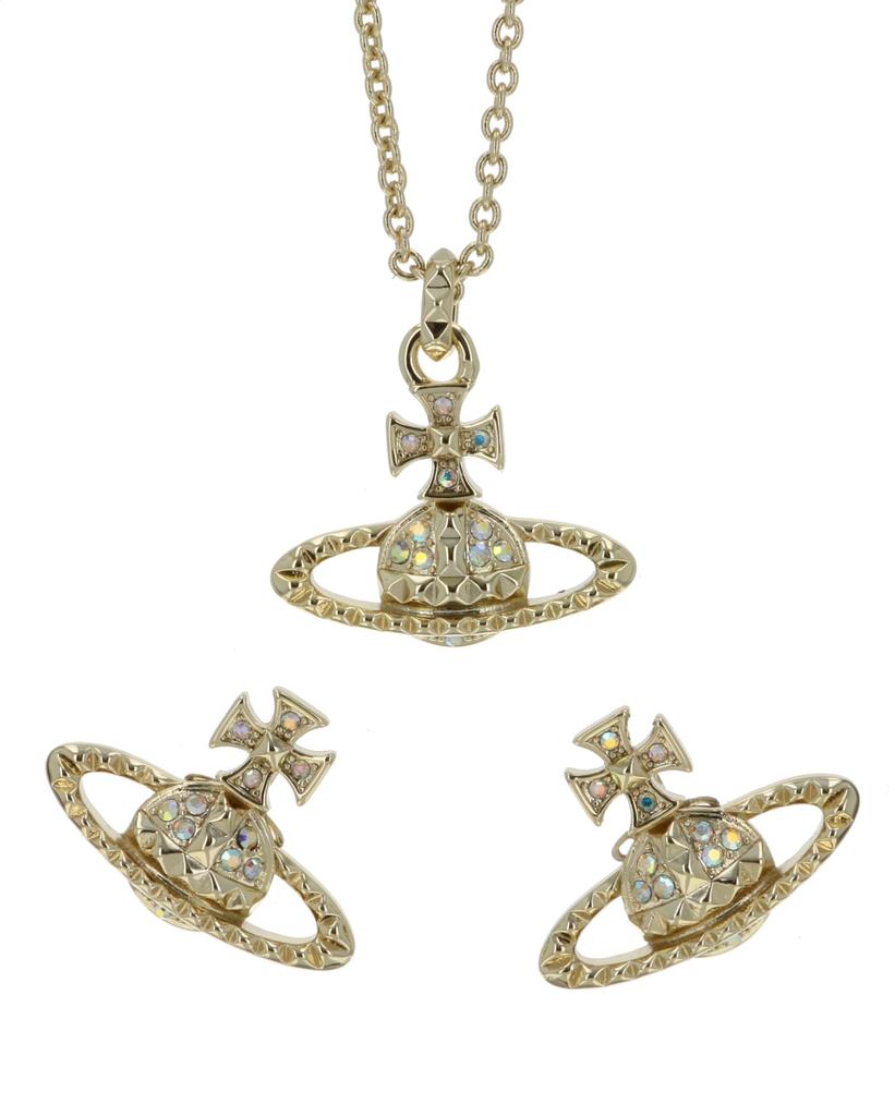 Vivienne Westwood Mayfair Bass Relief Necklace and Earrings 63020052 R Set, Brass, Women's, & 62010029, [Used]