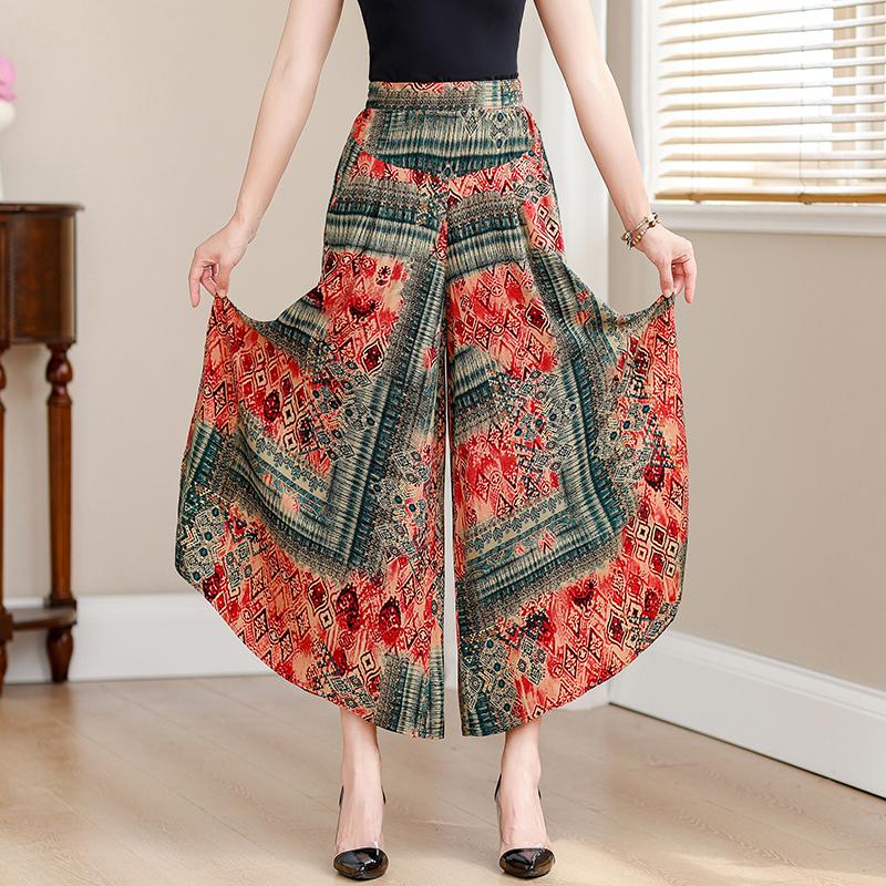 Summer Plus Size Wide Leg Pants Women Loose Bohemian Summer High Waist Trousers Women Bottoms XL-5XL