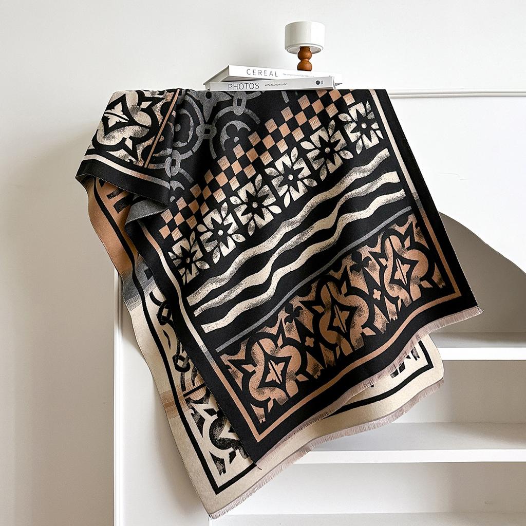 Imitation Cashmere High-Quality Geometric Printing Scarf, Versatile In Autumn And Winter, High-End Shawl, Coat Decoration And Warmth