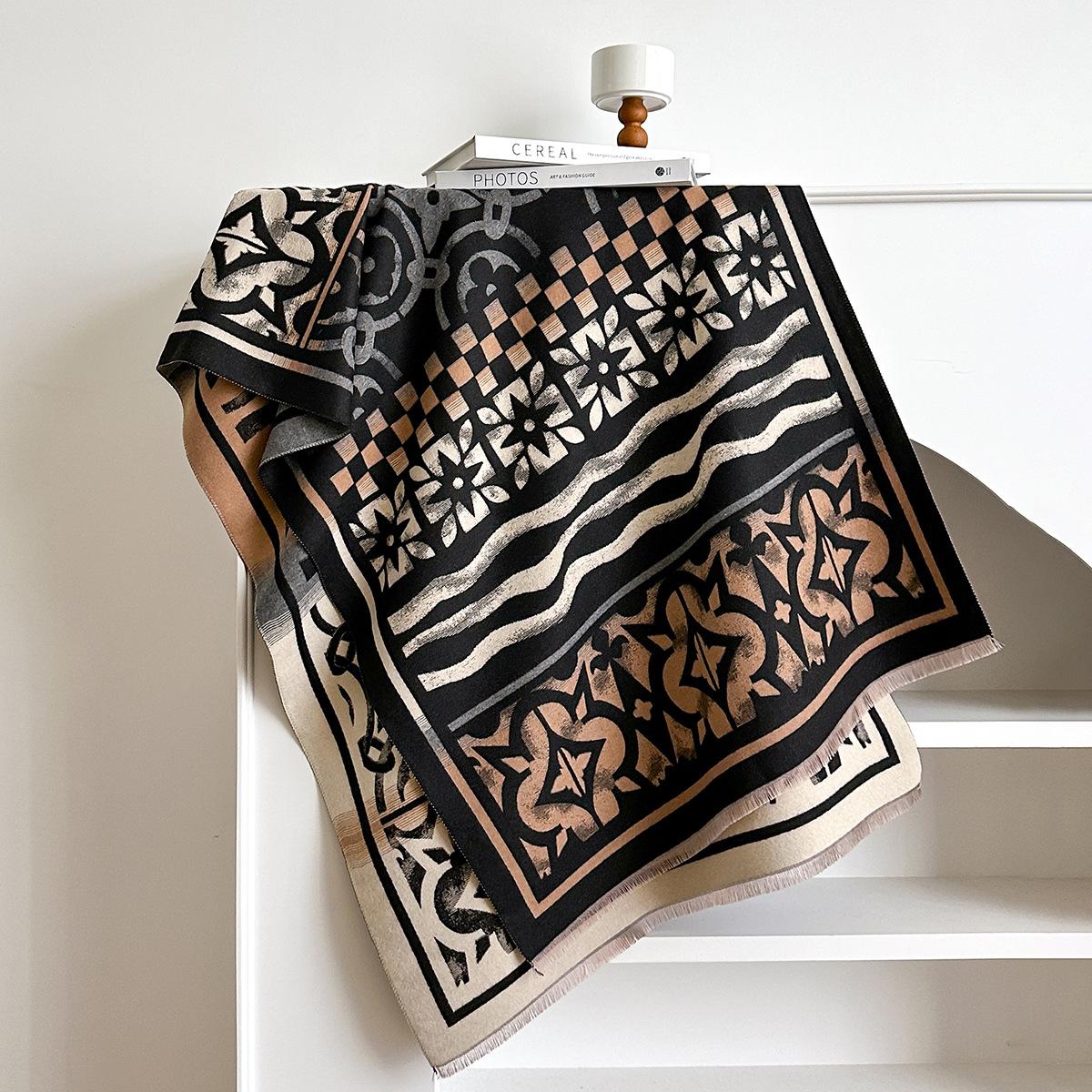 

Высококачественный шарф из имитации кашемира с геометрическим принтом, универсальный для осени и зимы, высококлассная шаль, украшение для пальто и тепло 185*65 коричневый