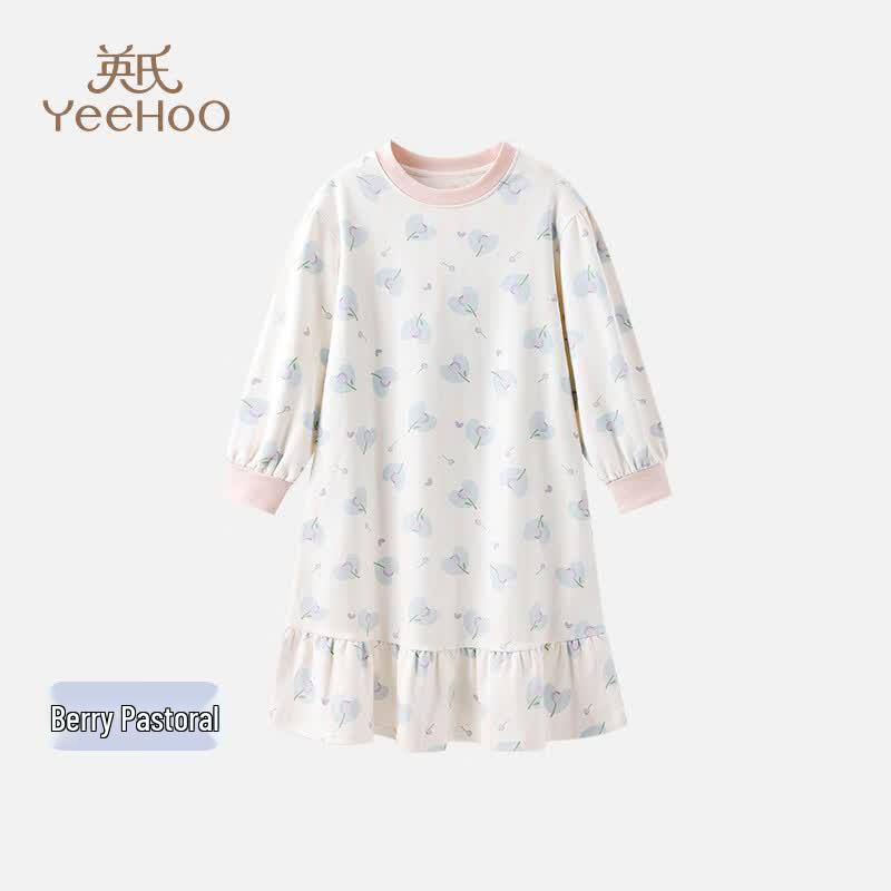 YEEHOO Girls' 7A Antibacterial Cotton Blend Pajama Dress