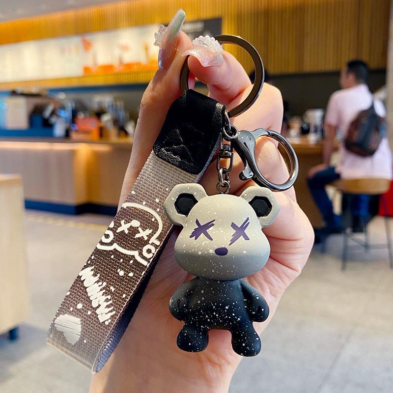 Starry Sky Chameleon Bear Keychain - Cute Plush Toy & Schoolbag Pendant Gift