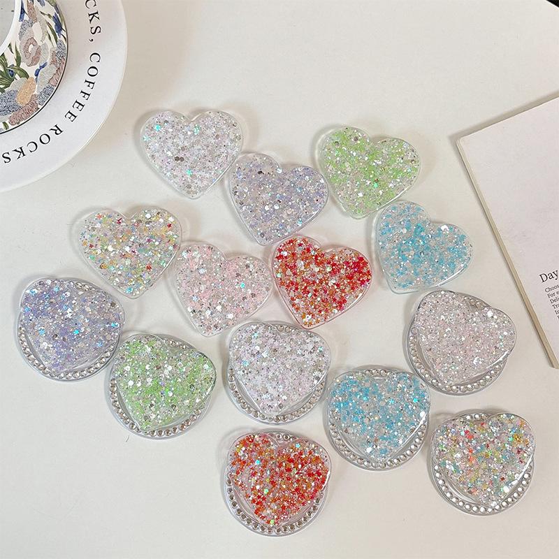 Elegant Sequins Heart Phone Holder: Women's Magnetic Ring & Stand for TV Viewing