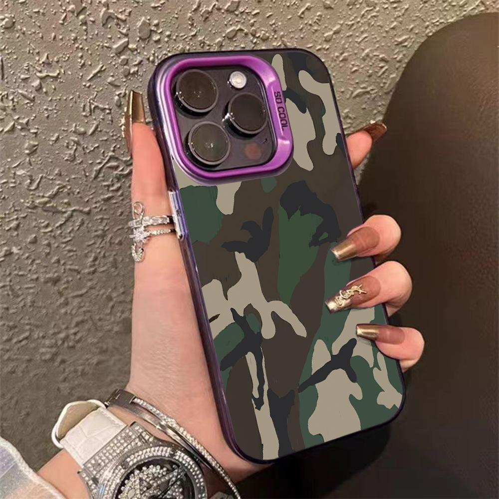 Print Camouflage Pattern Phone Case For iPhone 13 14 11 12 15 16 Pro Max Plus X XR XS Mini Colored Silver Protect IMD Hard Cover