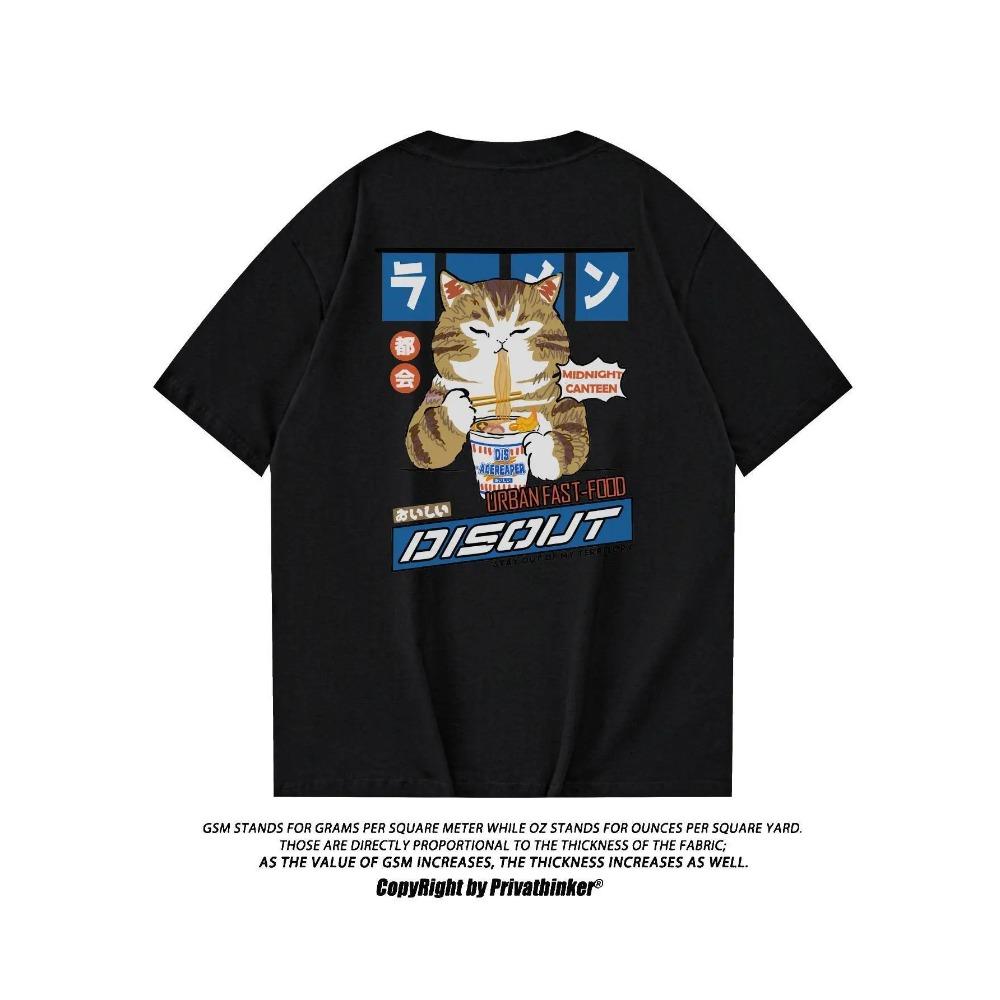 

Мужская футболка с рисунком кота из мультфильма «Харадзюку», повседневная мешковатая футболка с коротким рукавом, футболка большого размера в японском стиле, мужская одежда 2000 года XXXXXL чёрный
