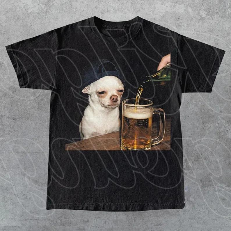 Drunk Puppy Meme Shirt Smoking Dog Meme Funny Drunk Dog Tshirt Gen Z Joke Unisex T-Shirt XXL