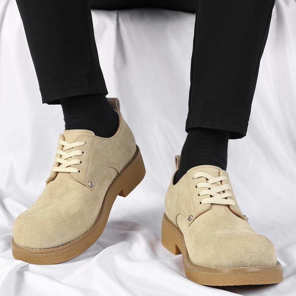 Derby Shoes 2025 New Low-top Cattle Cashmere Men's Retro Tooling Shoes with High Platform and Summer Breathable Fur Shoes