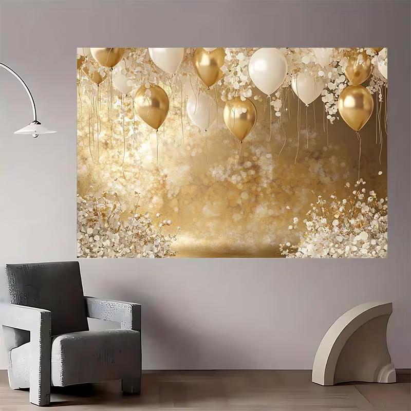 

2D Shiny Gold Glitter Balloon Backdrop Birthday & Holiday Party Photography Background 47.2x31.5inch/120*80cm