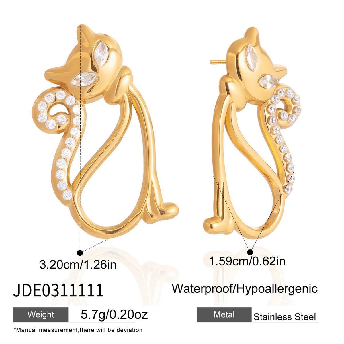 Stainless Steel Cat Rhinestone Earrings Titanium Steel Earrings Autumn and Winter Earrings Light Luxury 18k