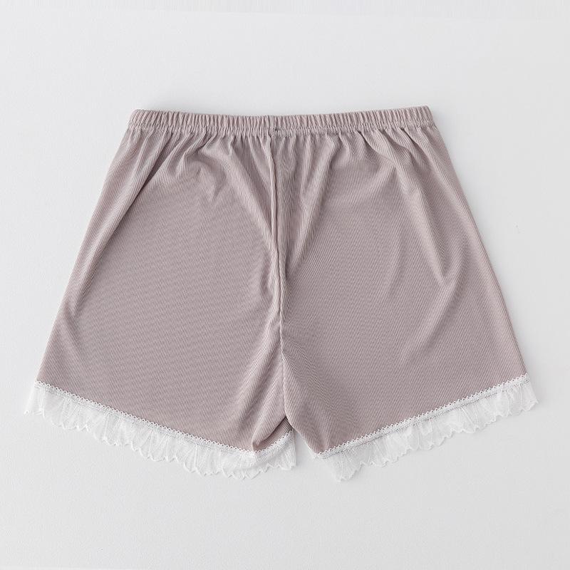 Spring-Summer Women's Ice Silk Lace Trim Leggings with Vertical Stripes and Anti-Exposure Three-Point Safety Design