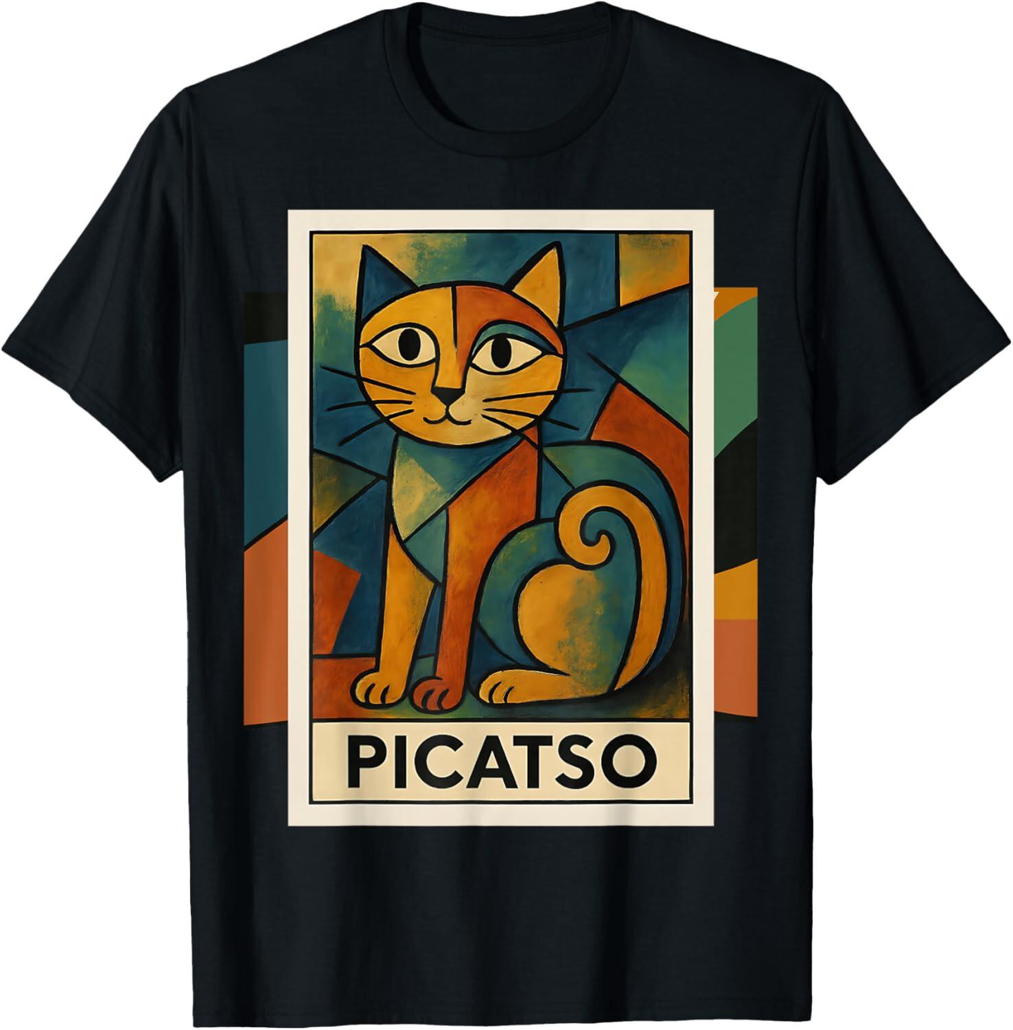Picatso Cat Vintage Cubist Art Inspired Design T Shirt Funny Gift Idea S