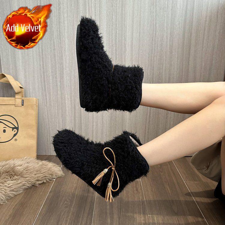 

Пушистые плоские зимние ботинки для женщин, с круглым носком, плюшевая женская обувь, модные осенне-зимние, готическая обувь 2025, новинка, ботильоны, распродажа 40