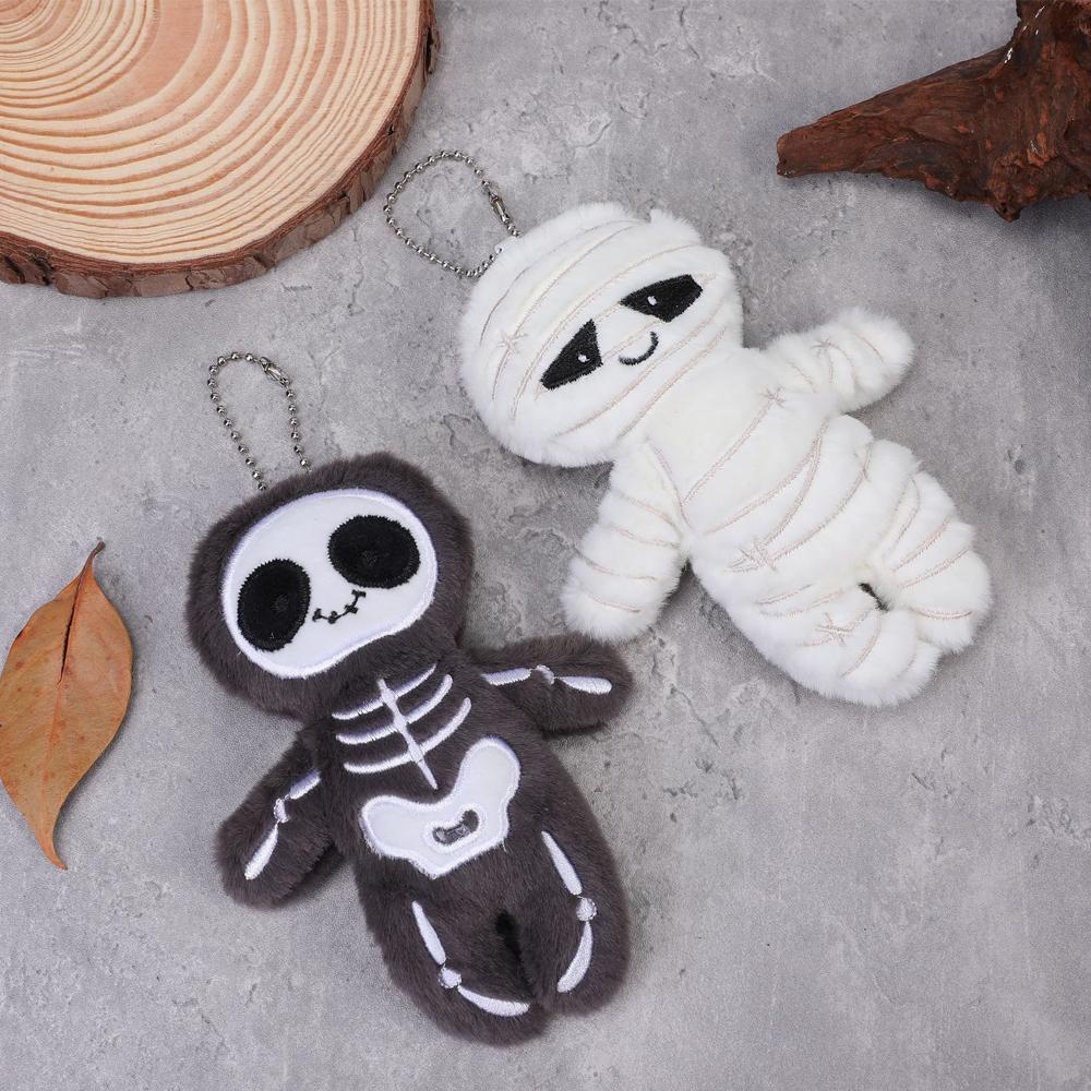 Halloween Funny Skull Mummy Plush Toy Bat Creative Stuffed Doll Keychain Bag Pendant Key Hanging Decor Fun Holiday Gifts