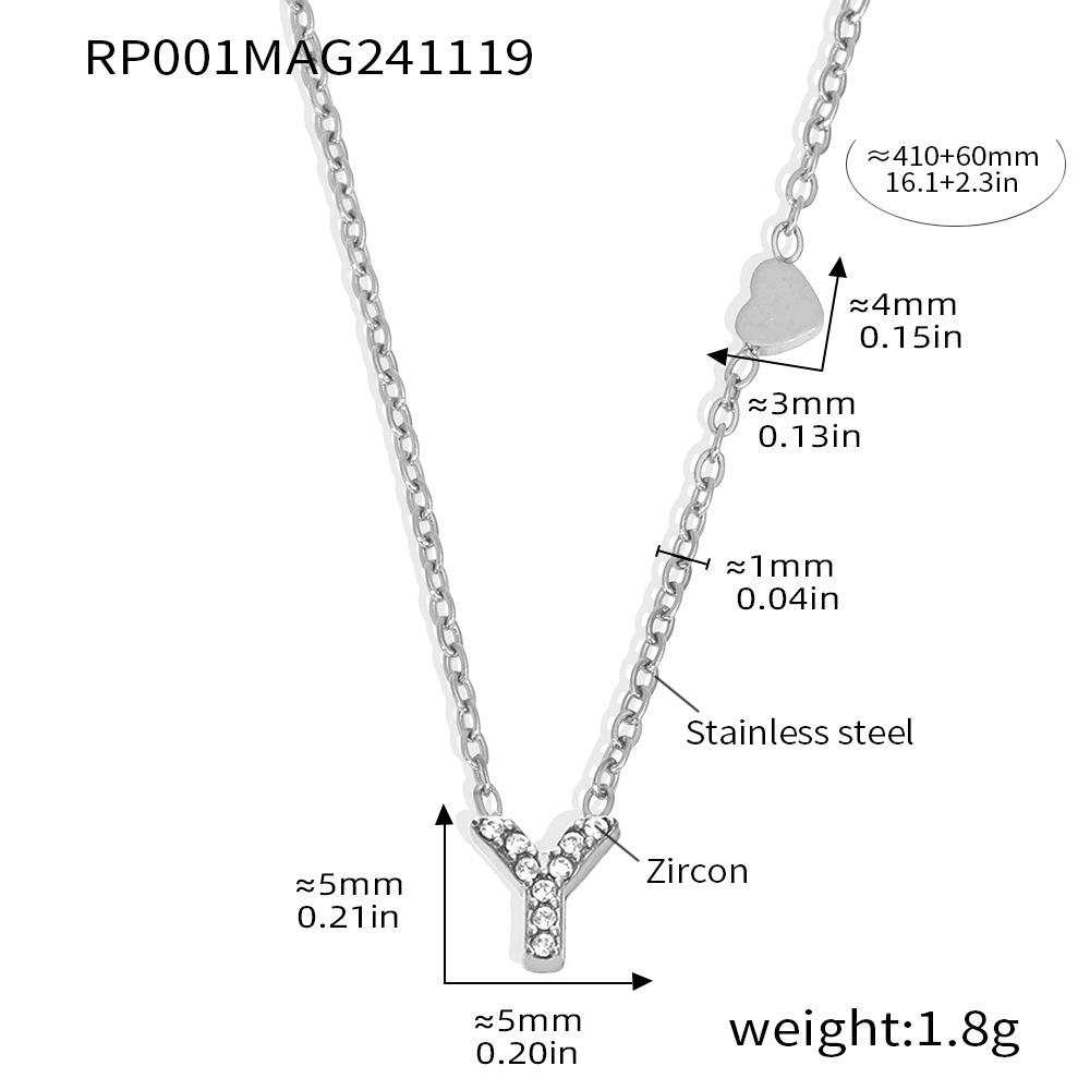 Oumeika Titanium Steel Jewelry Set: 26 Zircon-Inlaid Letters, PVD Gold-Plated Necklace, Bracelet, Earrings, and Ring.