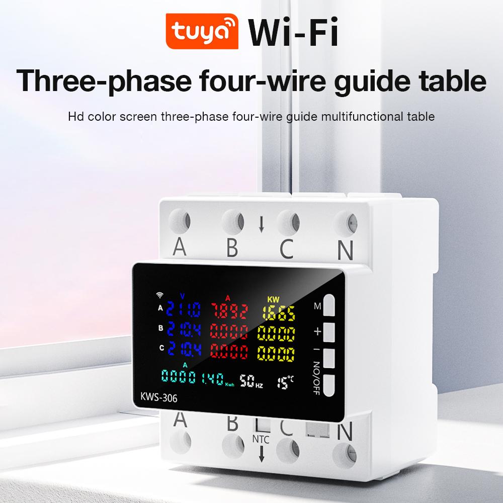 KWS-306 3 Phase TUYA WiFi Power Meter Over Under Voltage Protection Relay Switch Circuit Breaker Energy kWh Meter Smart Life