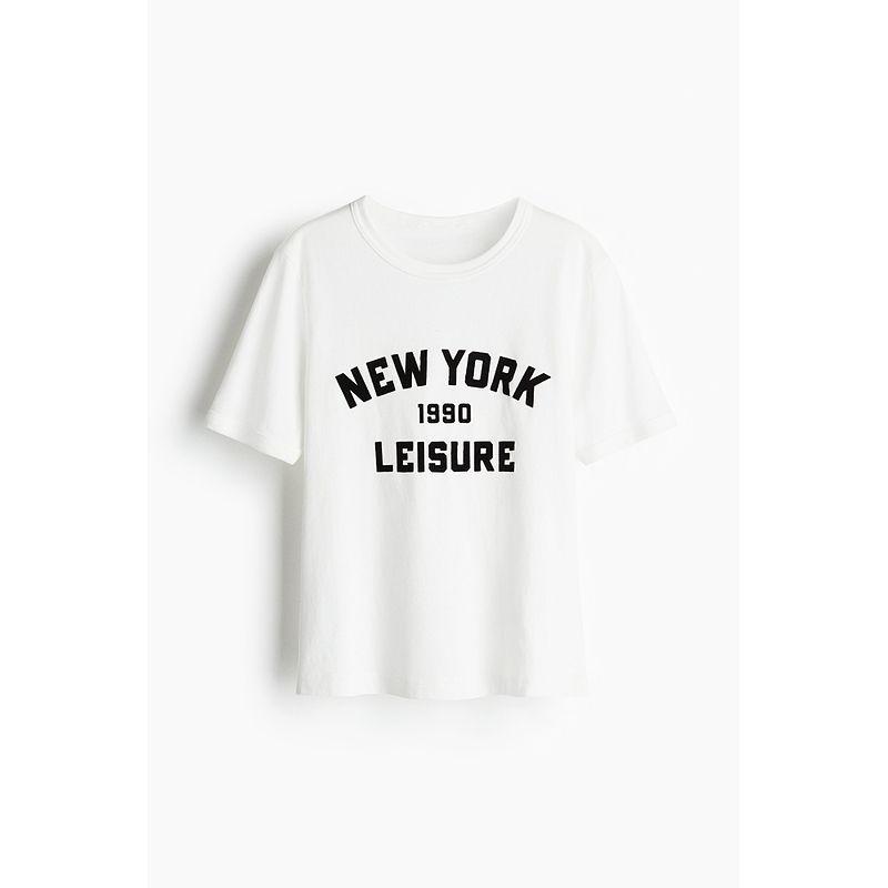 

Женская футболка HM 2025 Лето Новая Хлопковая футболка с принтом букв 1293190 White/New York 175/128(2XL)