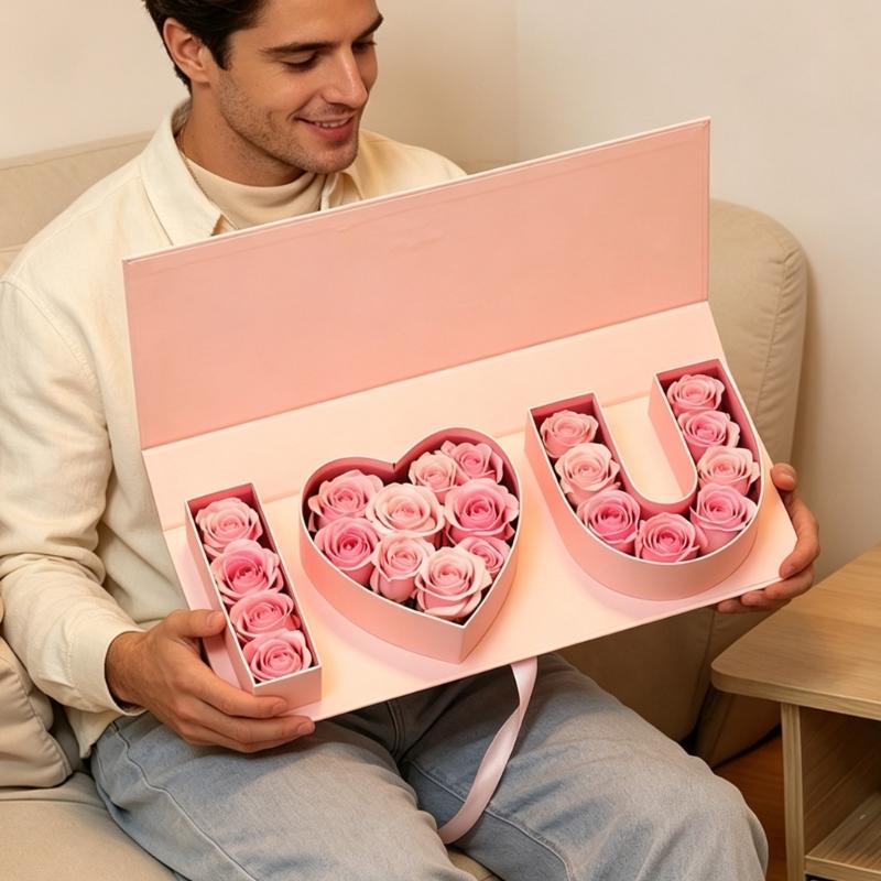 Cardboard Letter Combination Gift Box With Ribbon Flower Wrapping Container For Birthday Valentines Day Anniversary