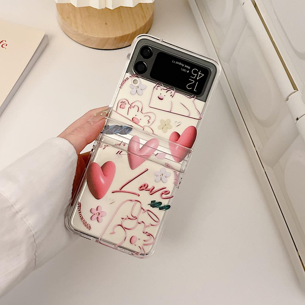 For Samsung Z Flip 4 Case Cute Love Dog Transparent Folding Phone Case For Samsung Z Flip 3 5g Flip4 Shockproof Hard Back Cover