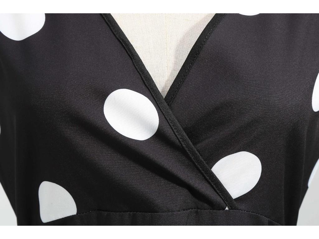 Z Women's V-Neck Polka Dot Sleeveless Tie-Waist Retro Summer Swing Dress