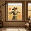 Farmhouse Fall Window Decorations Scarecrow Stickers with Realistic Maple Leaf Pastoral Decals Waterproof Harvest Seasonal Wall PVC Static
