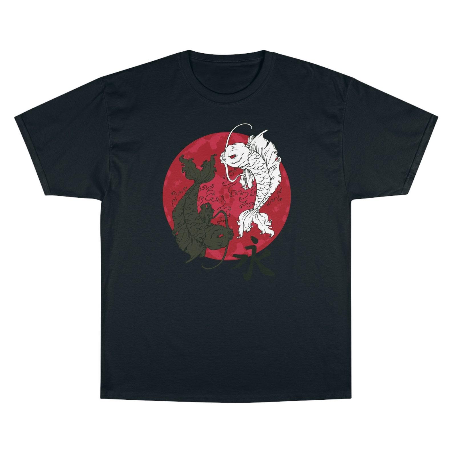 Koi Fish Swimming Yin Yang Japan Japanese Art Unisex Cotton Champion T shirt L