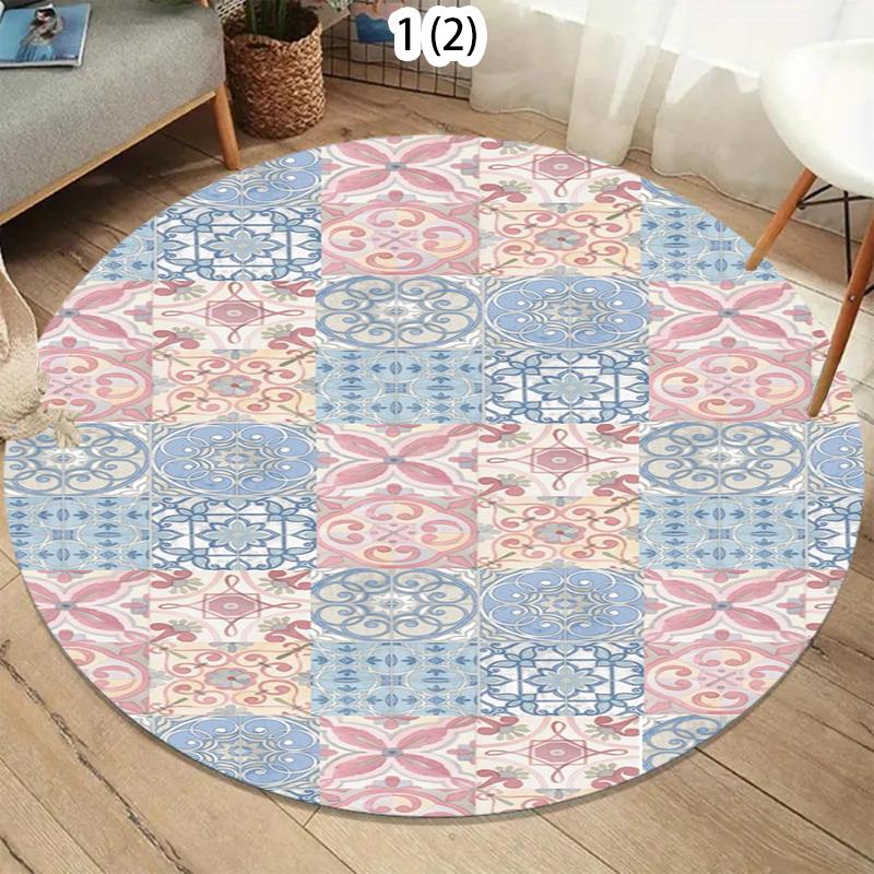 Printed Boho Style Round Carpet Floor Mat Living Room Bedroom Coffee Table Hanging Basket Mat Rugs for Bedroom Area Rug Diameter 80cm