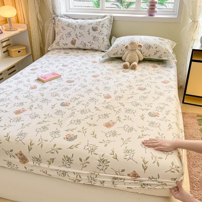 Cotton Grid Printed Fitted Sheet Dust Protector Cover Universal Mattress Cover Bed Sheets Queen With Elastic Bed Linens