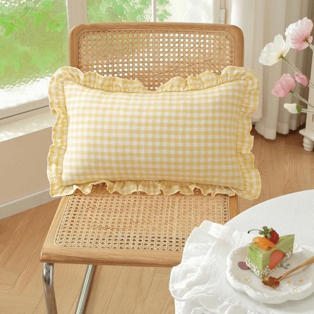Lotus Leaf Skirt Edge Ruffled Edge Pillowcase Plaid Print Art Cushion Cover Home Decoration