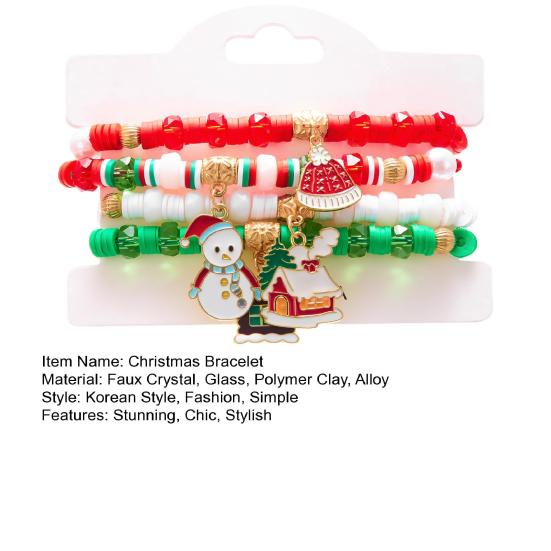 Christmas Bracelets for Women Handmade Clay Beads Stretch Bracelet Holiday Friendship Jewelry Gifts Stocking Stuffers for Xmas Party Favors