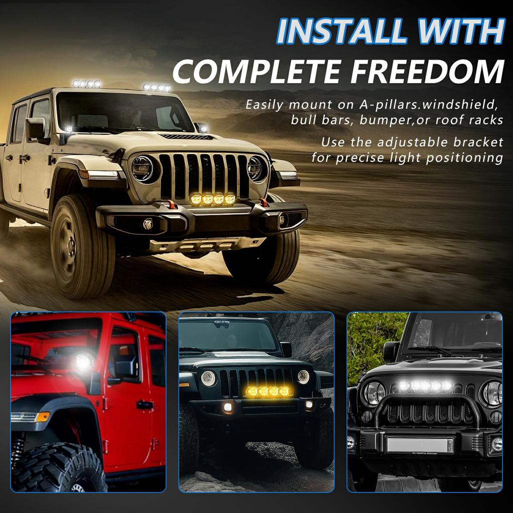 E8 1Pc 40W LED Off-Road Spotlight IP68 Waterproof Aviation Grade Aluminum Alloy Angel Eyes Car Flood Lamp