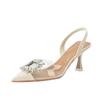 Rhinestone Square Buckle High Heels Fairy Wind Transparent Bag Head Sandals Female Thin Heel Pointed Back Empty Spring and Summer New