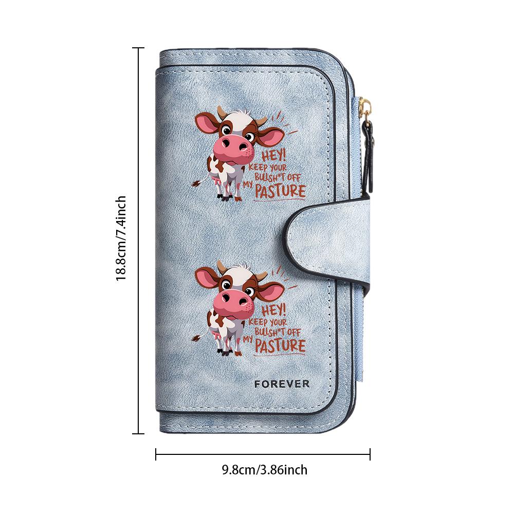 Cute Cow Printed Long Wallet Casual Multi Slot Portable Card Holder Purse for Daily Use